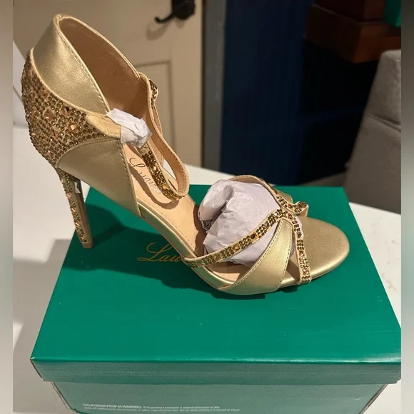 Lauren Lorraine Gold Embellished Heels - Picture 1 of 2